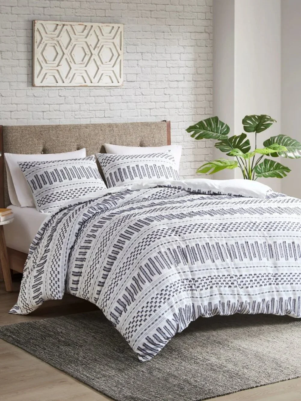 INK+IVY Rhea 100% Cotton Raised Pattern Comforter Mini Set - Charcoal - King NEW